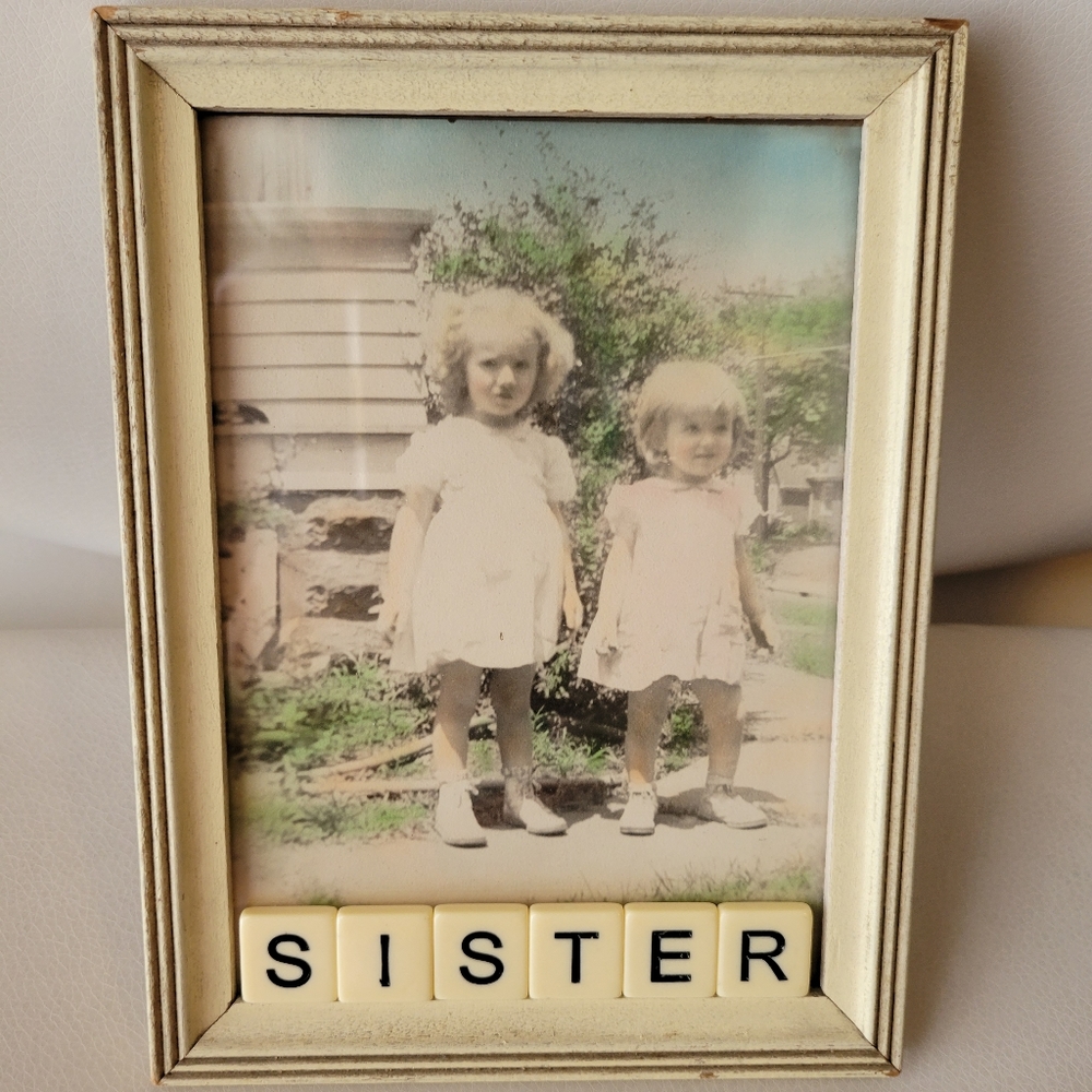 Vintage Frame and Photo of Two Young Girls ~ Shabby Chic ~ Precious!